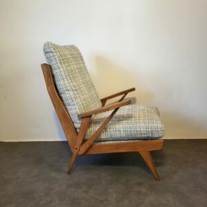 FAUTEUIL SCANDINAVE ANNEES 60 COUSSINS GRIS